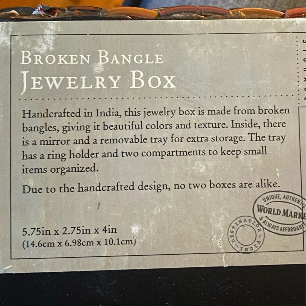 Handcrafted Broken Bangle Jewelry Box Mirrored Trinket Box Mosaic India Decor - Picture 5 of 5